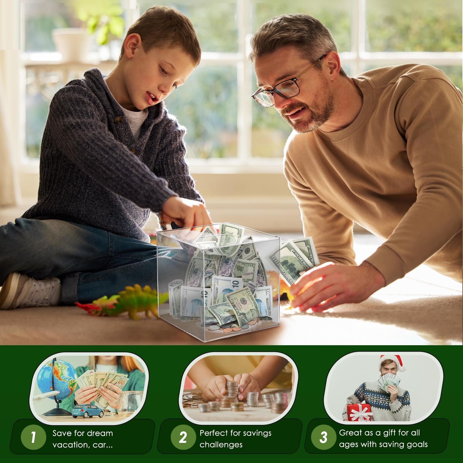 Clear Acrylic Piggy Bank for Adults - Must Break to Open, 1.4L Capacity (12x12 cm)