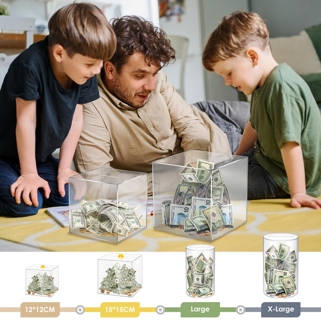 Clear Acrylic Piggy Bank for Adults - Must Break to Open, 1.4L Capacity (12x12 cm)