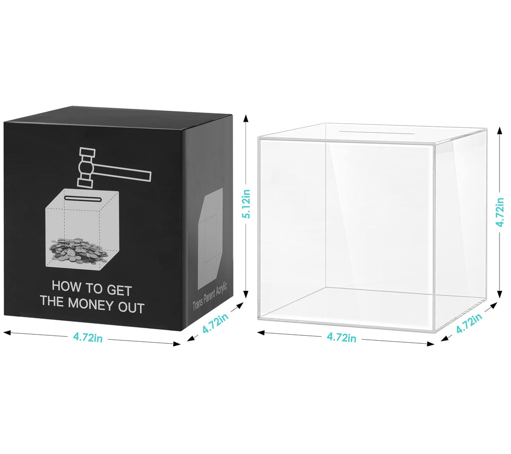 Clear Acrylic Piggy Bank for Adults - Must Break to Open, 1.4L Capacity (12x12 cm)