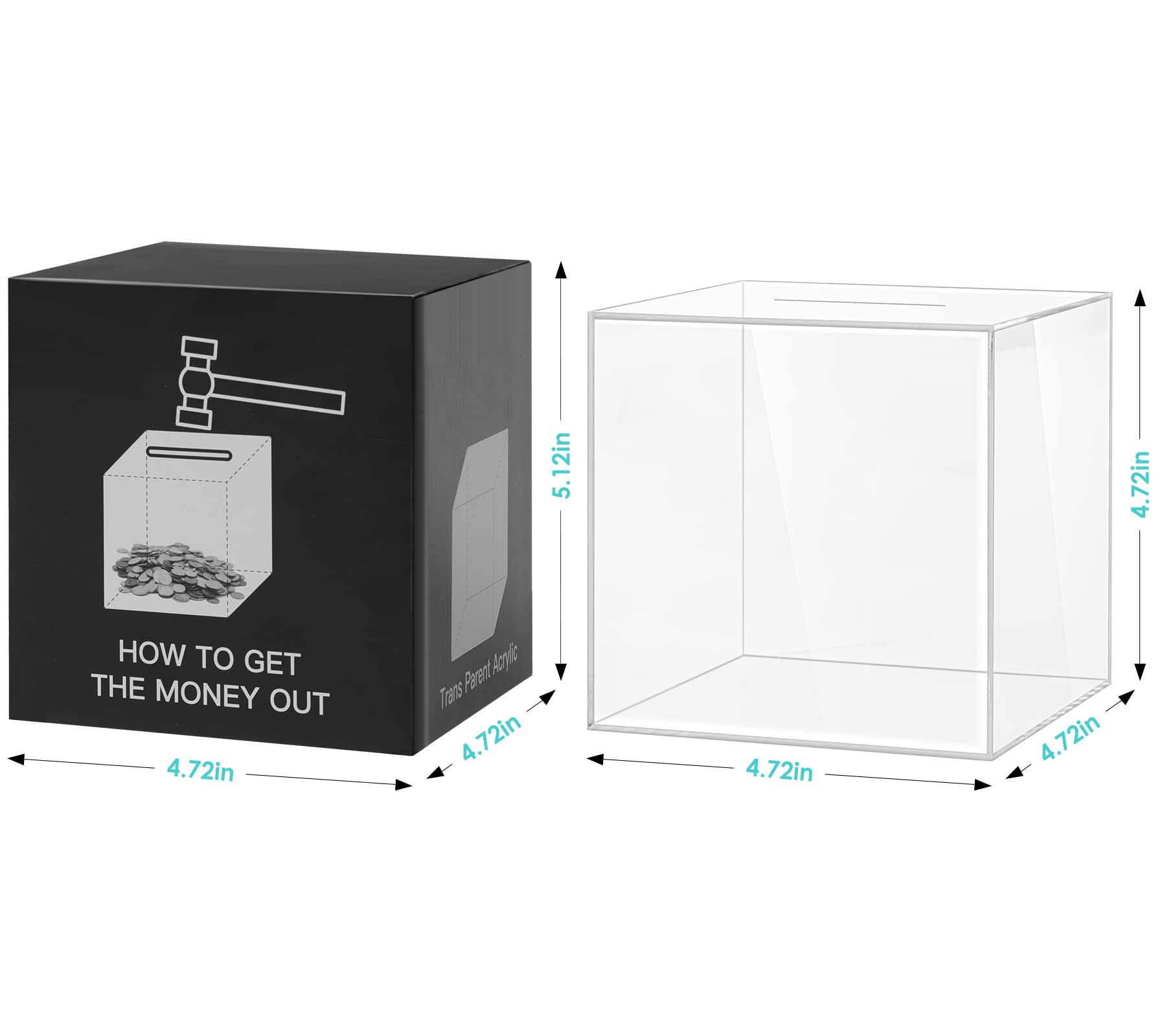 Clear Acrylic Piggy Bank for Adults - Must Break to Open, 1.4L Capacity (12x12 cm)