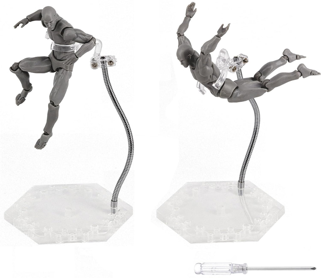 Clear Action Figure Display Stands with Adjustable Metal Support Arm - 2 Pack for 6-Inch Figures, Gundam 1/144, S.H.Figuarts