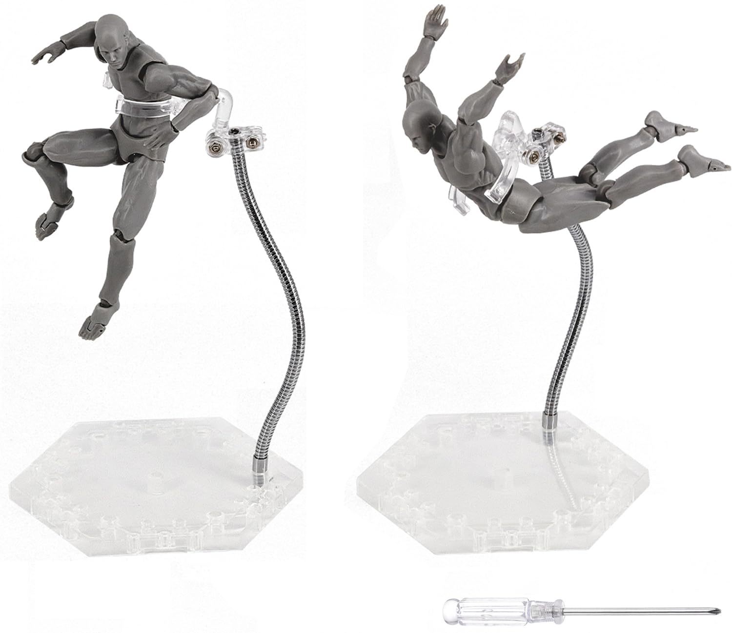Clear Action Figure Display Stands with Adjustable Metal Support Arm - 2 Pack for 6-Inch Figures, Gundam 1/144, S.H.Figuarts
