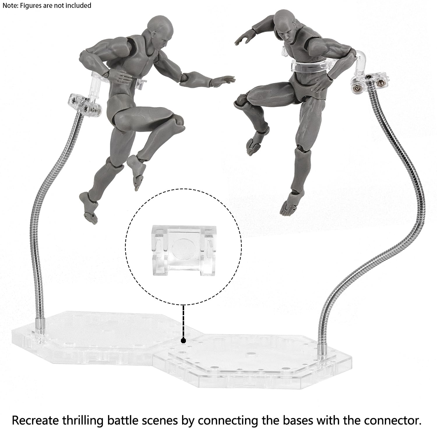 Clear Action Figure Display Stands with Adjustable Metal Support Arm - 2 Pack for 6-Inch Figures, Gundam 1/144, S.H.Figuarts