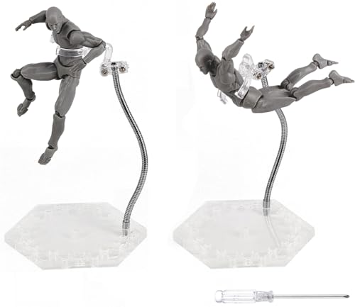 Clear Action Figure Display Stands with Adjustable Metal Support Arm - 2 Pack for 6-Inch Figures, Gundam 1/144, S.H.Figuarts