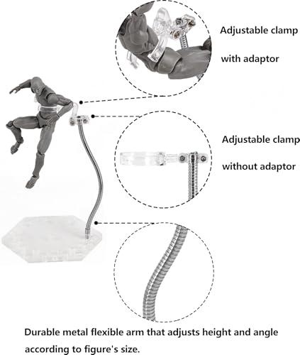 Clear Action Figure Display Stands with Adjustable Metal Support Arm - 2 Pack for 6-Inch Figures, Gundam 1/144, S.H.Figuarts