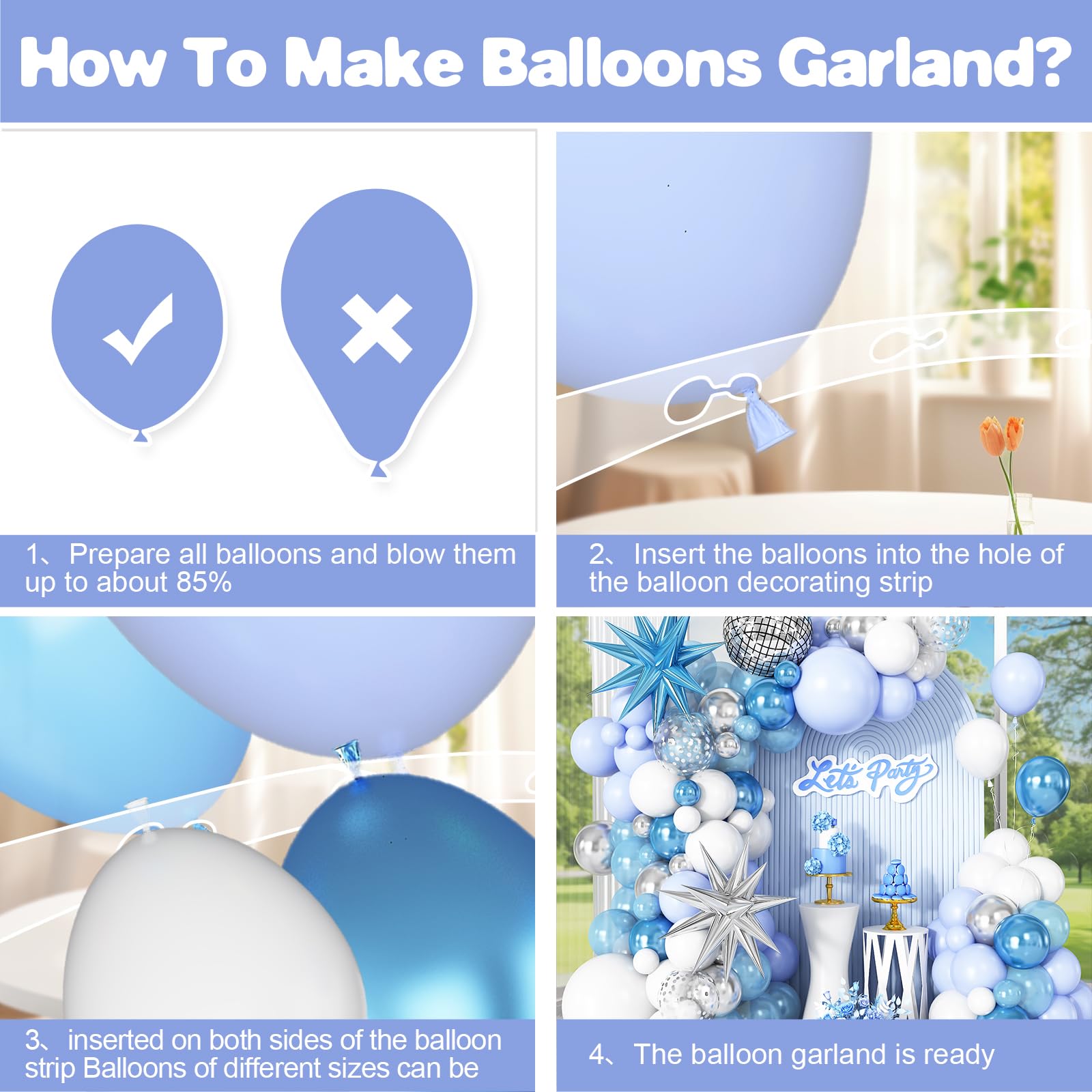 Cledeco Blue White Silver Balloon Arch Garland Kit with Disco Ball and Star Foil Balloons for Disco Birthday and Graduation Parties