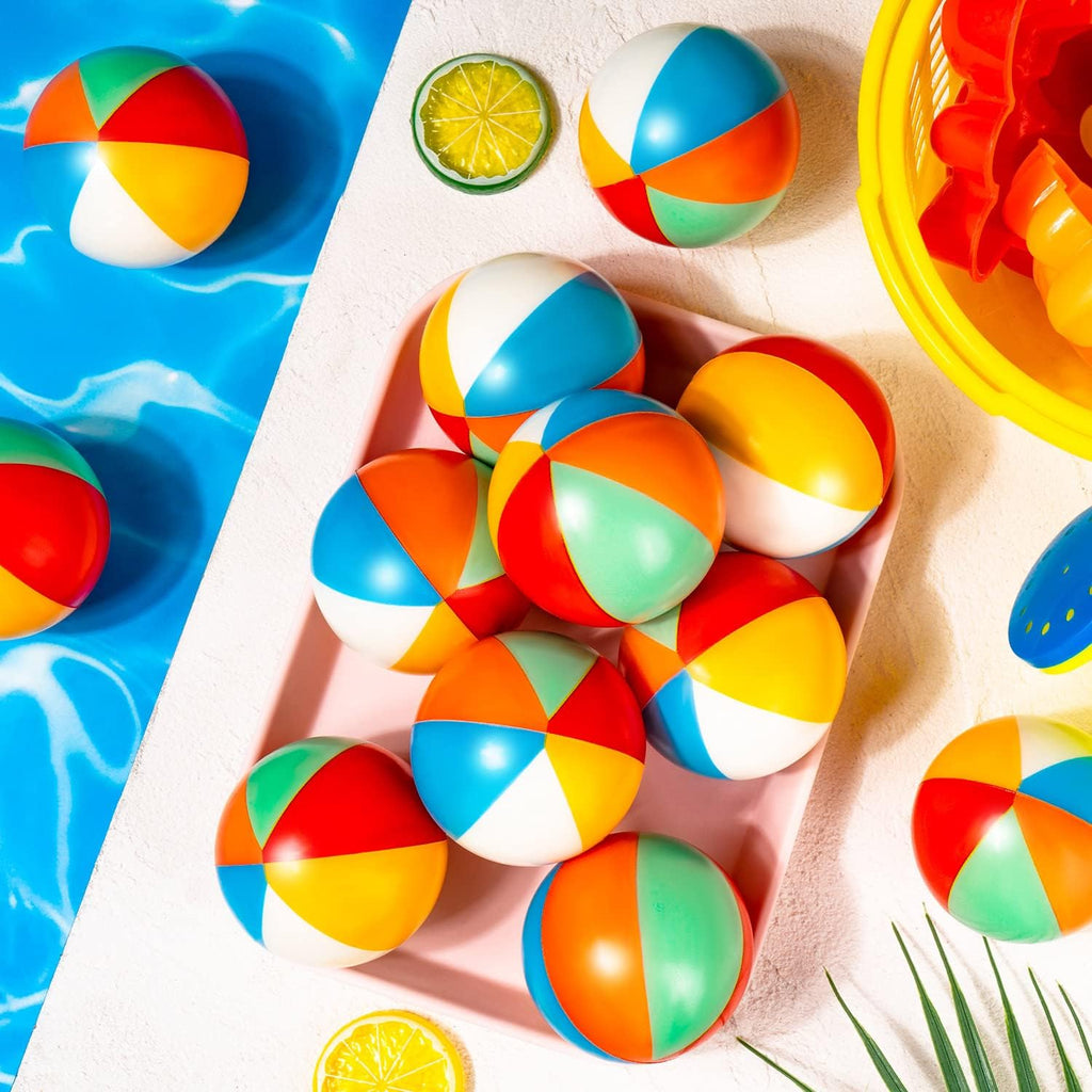 CLESDF 9-Pack Mini Rainbow Stress Balls: Foam PU Beach Balls for Pool, Party Favors & Anxiety Relief