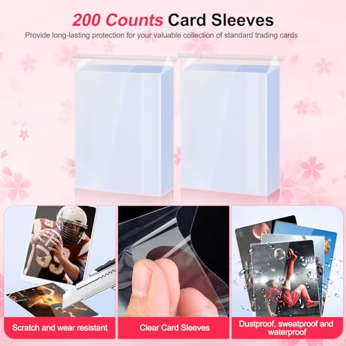 CLOKORIA Pink Trading Card Carrying Case – Holds 400+ Cards, with 200 Sleeves, Sakura Cat Design