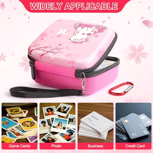 CLOKORIA Pink Trading Card Carrying Case – Holds 400+ Cards, with 200 Sleeves, Sakura Cat Design