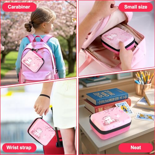 CLOKORIA Pink Trading Card Carrying Case – Holds 400+ Cards, with 200 Sleeves, Sakura Cat Design