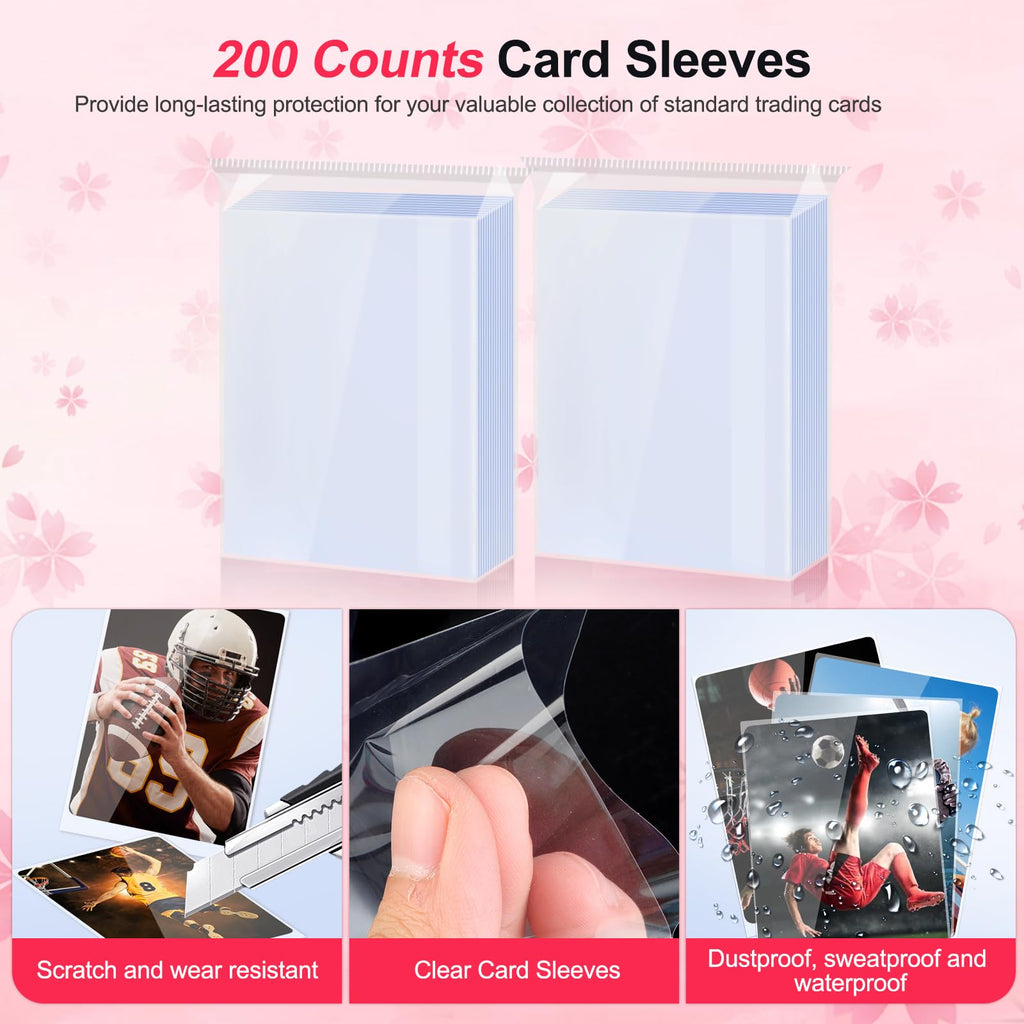 CLOKORIA Pink Trading Card Carrying Case – Holds 400+ Cards, with 200 Sleeves, Sakura Cat Design
