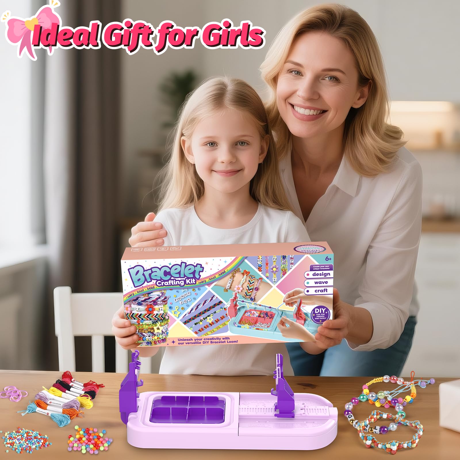 Cmiolacuna Friendship Bracelet Making Kit for Girls Ages 6-12 – DIY Loom with 23 Strings & Letter Beads, Purple