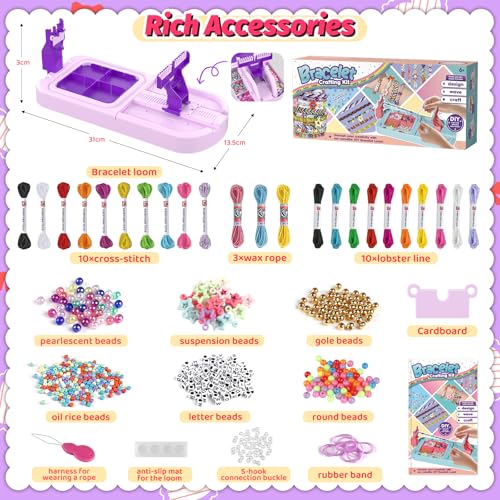 Cmiolacuna Friendship Bracelet Making Kit for Girls Ages 6-12 – DIY Loom with 23 Strings & Letter Beads, Purple