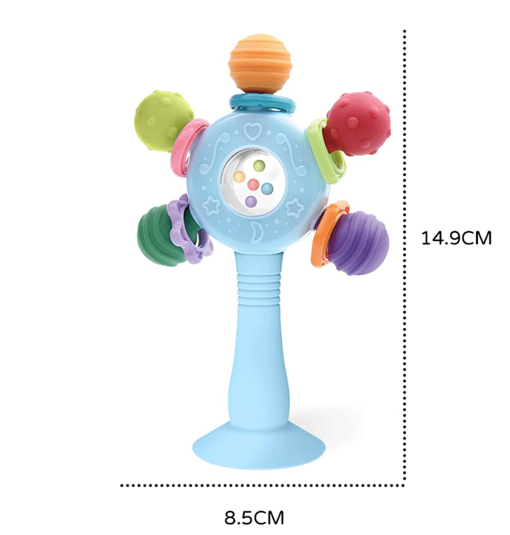 CNBESTFASHION Baby Rattle and Teether Toy for 0-18 Months – Food-Grade Silicone Suction Cup Teething Toy with Bell, Pink
