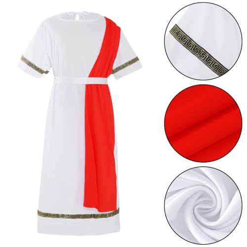 cnomg Red Toga Costume for Men - Greek Roman God Outfit with Headband and Belt