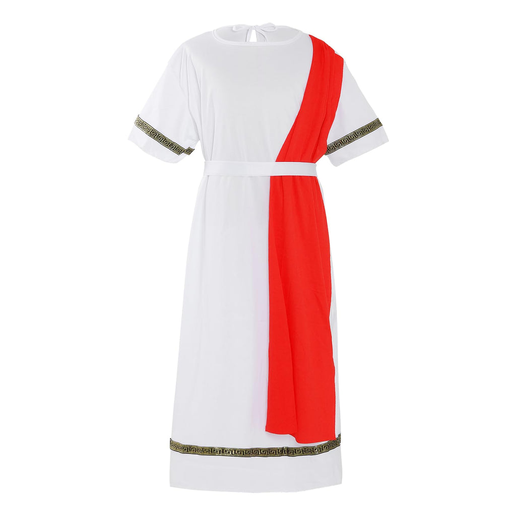 cnomg Red Toga Costume for Men - Greek Roman God Outfit with Headband and Belt