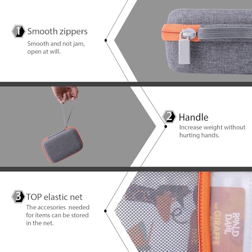 co2CREA Hard Case for Yoto Mini Player – Grey with Orange Zipper, Holds Up to 36 Cards