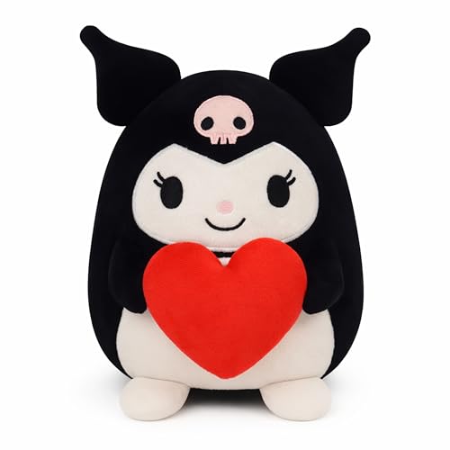 COAQAC 8-Inch Valentine's Day Plush Toy – Black Kawaii Heart Pillow for Romantic Gifts