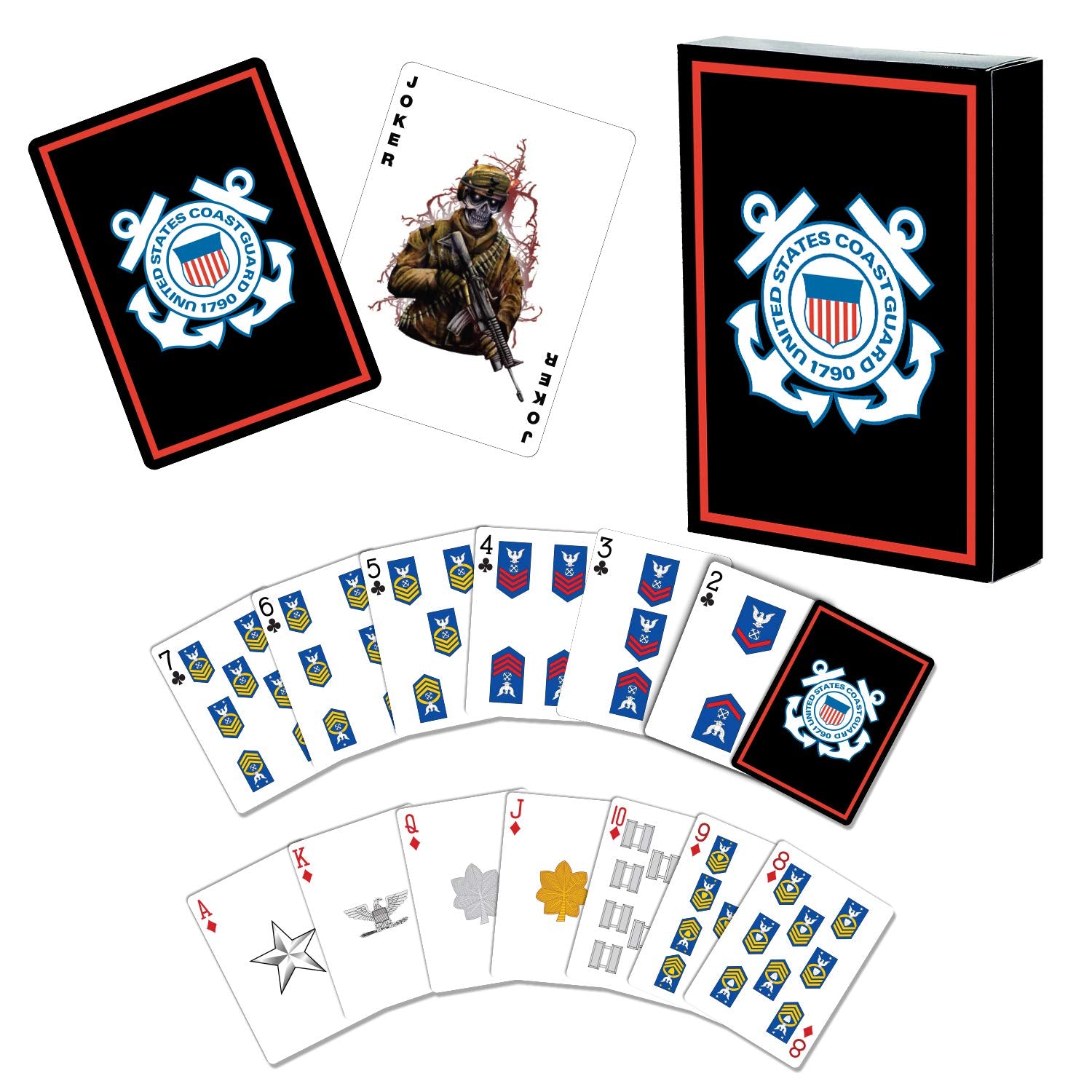 Coast Guard Playing Cards – USCG Deck with Rank Insignia and Skull Joker