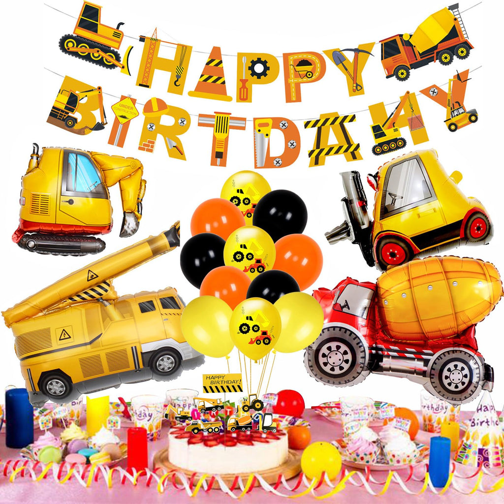Cobesyood Construction Birthday Party Supplies Kit with Foil Balloons and Banner