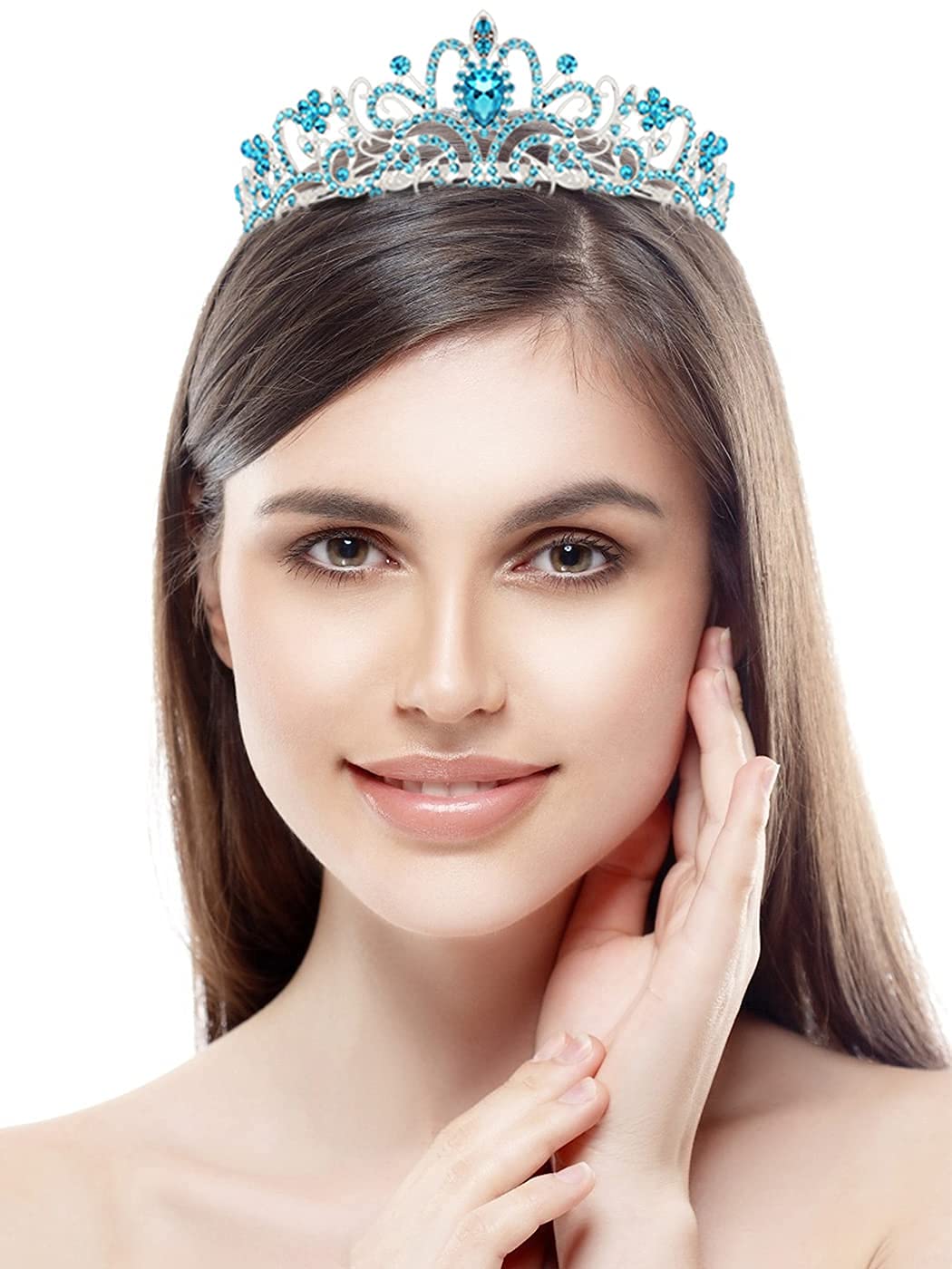 COCIDE Birthday Queen Sash & Crown Set – Blue Glitter Sash with Rhinestone Tiara for Women