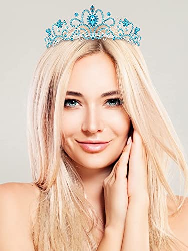 COCIDE Birthday Queen Sash & Crown Set – Blue Glitter Sash with Rhinestone Tiara for Women