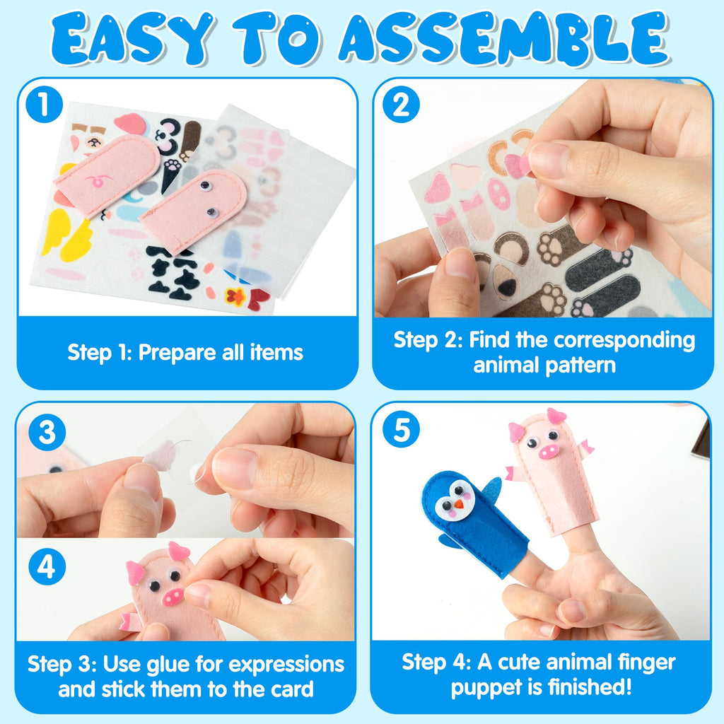 COcnny 20-Piece DIY Felt Animal Finger Puppet Craft Kit for Kids