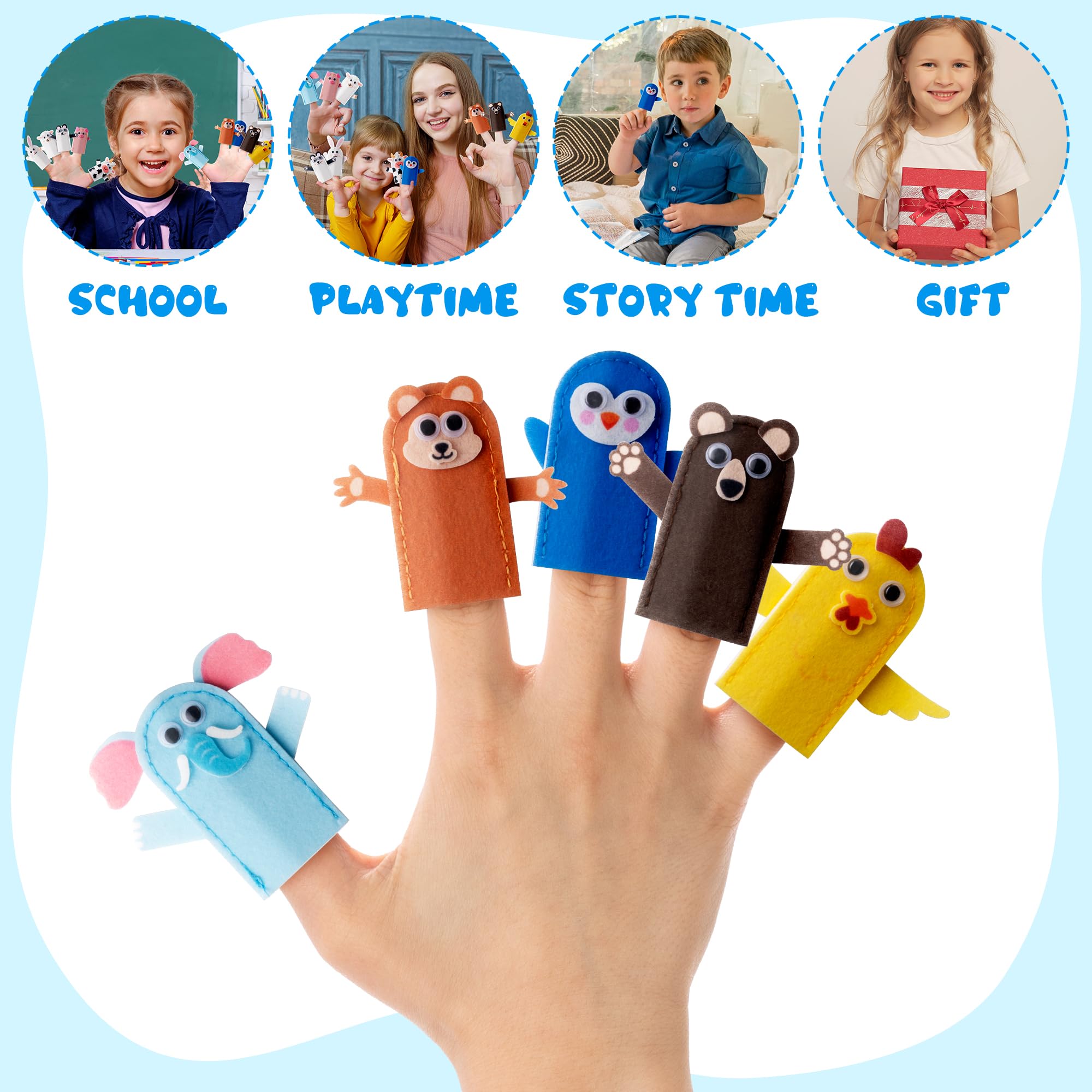 COcnny 20-Piece DIY Felt Animal Finger Puppet Craft Kit for Kids