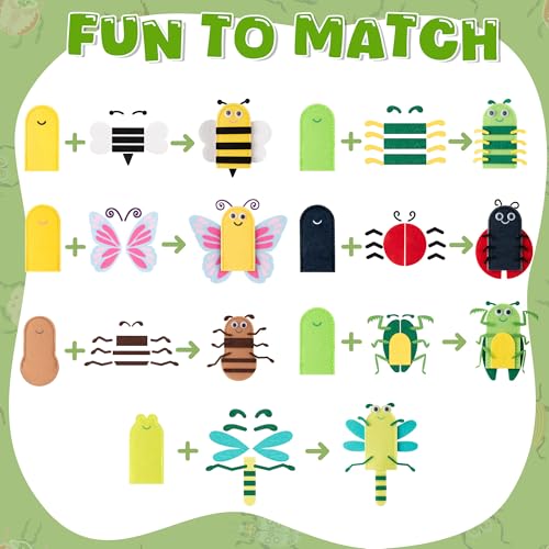 COcnny Insect Finger Puppets Craft - 21-Piece DIY Felt Puppet Making Kit for Kids Ages 3-8