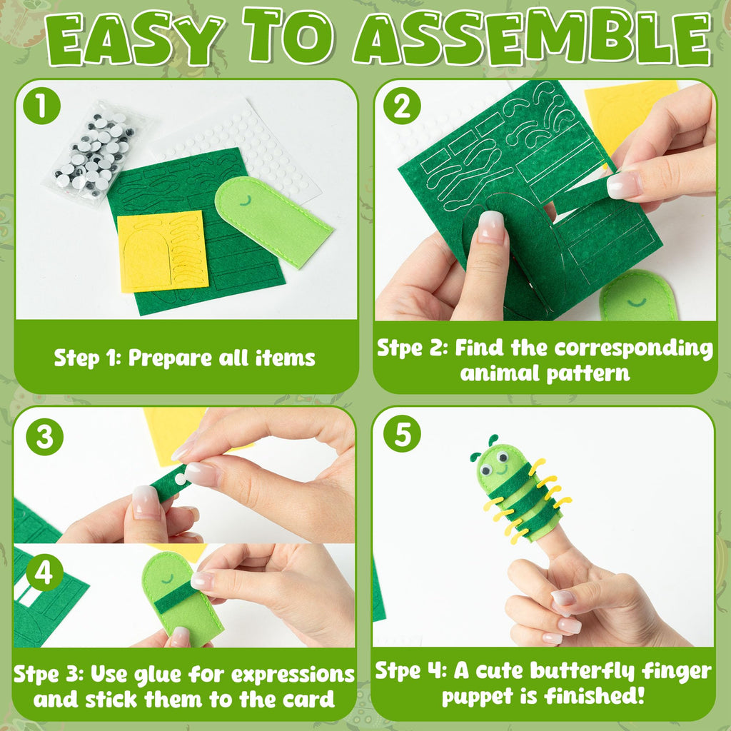 COcnny Insect Finger Puppets Craft - 21-Piece DIY Felt Puppet Making Kit for Kids Ages 3-8