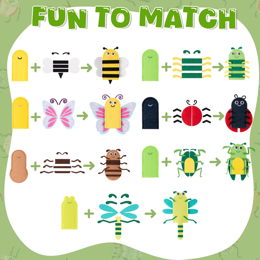 COcnny Insect Finger Puppets Craft - 21-Piece DIY Felt Puppet Making Kit for Kids Ages 3-8