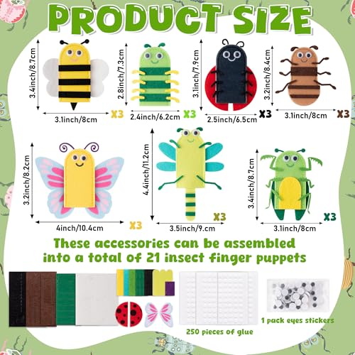 COcnny Insect Finger Puppets Craft - 21-Piece DIY Felt Puppet Making Kit for Kids Ages 3-8
