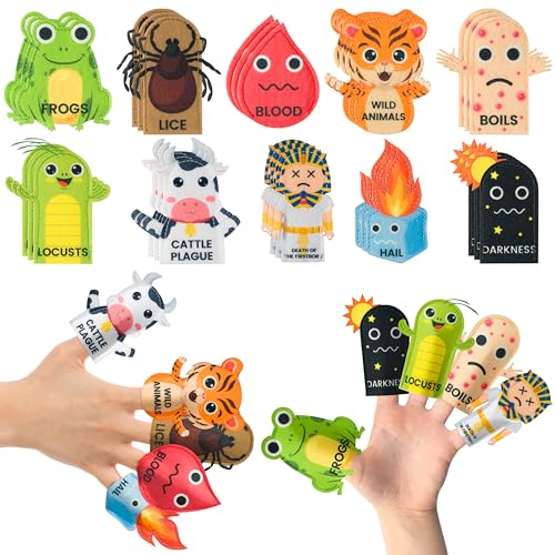 COcnny Passover Plague Finger Puppets – 30 Felt Puppets for Kids – Ten Plagues Set