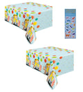 Cocomelon Birthday Party Bundle: 2 Plastic Table Covers (54x84) + Dinosaur Sticker Sheet