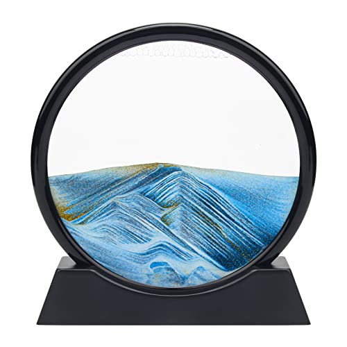 Coitak Round Moving Sand Art Picture – Blue Desktop Dynamic Sand Art for Relaxation and Decor