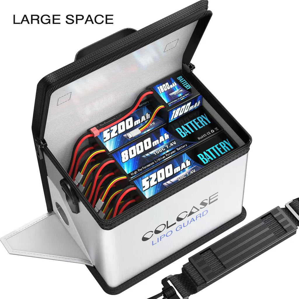 COLCASE Fireproof Lipo Safe Bag – Large Capacity Double Zipper Battery Storage & Charging Bag (8.46x5.7x6.5 in)