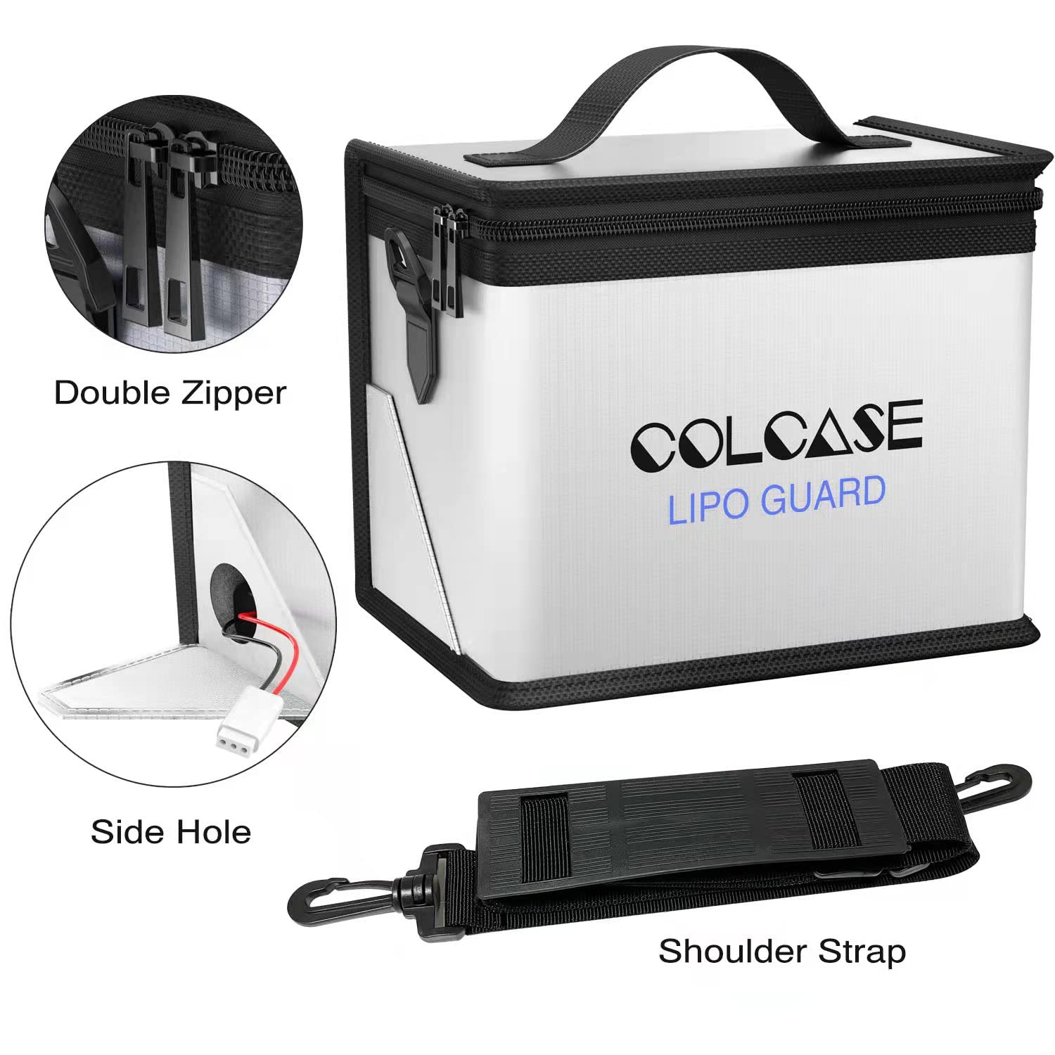 COLCASE Fireproof Lipo Safe Bag – Large Capacity Double Zipper Battery Storage & Charging Bag (8.46x5.7x6.5 in)