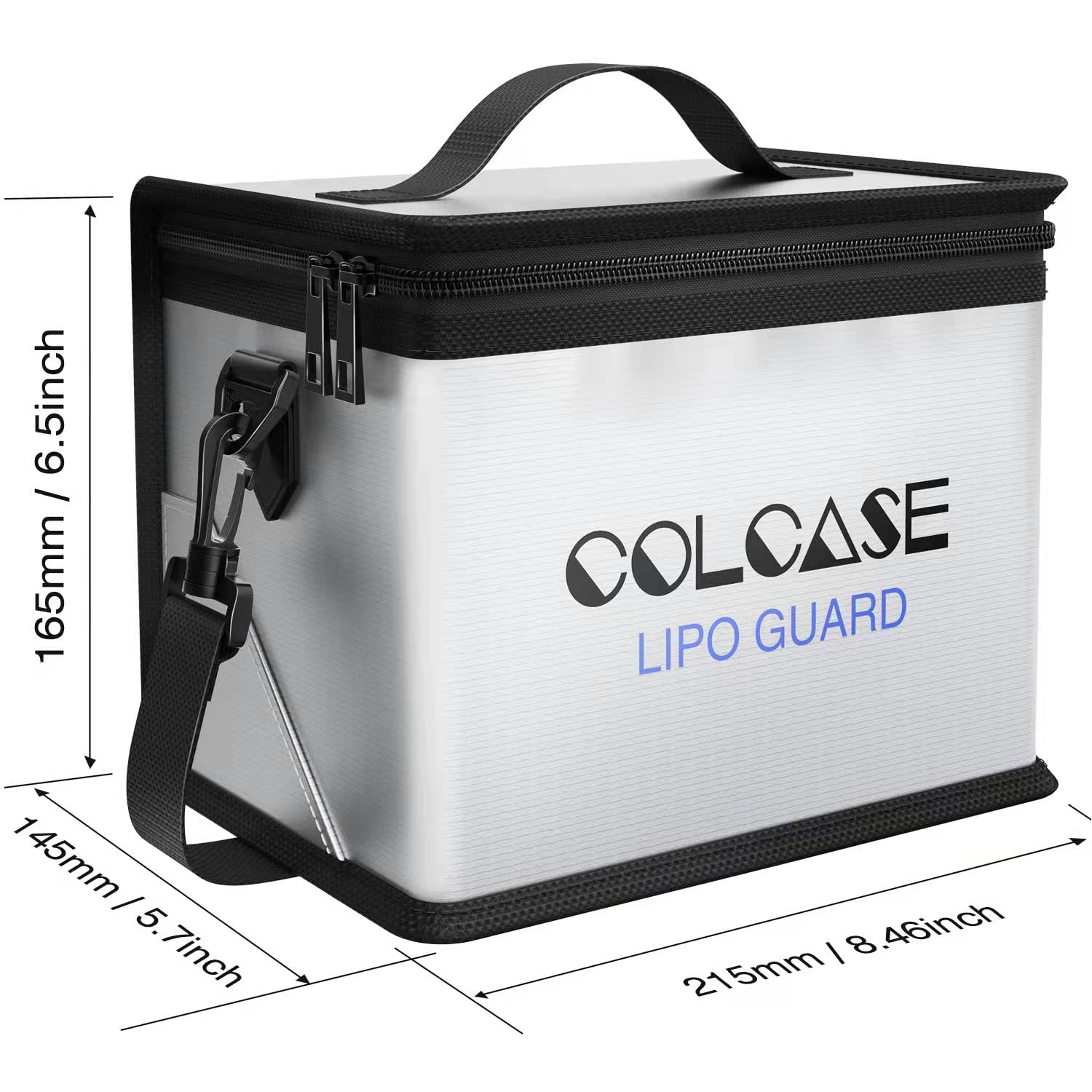 COLCASE Fireproof Lipo Safe Bag – Large Capacity Double Zipper Battery Storage & Charging Bag (8.46x5.7x6.5 in)