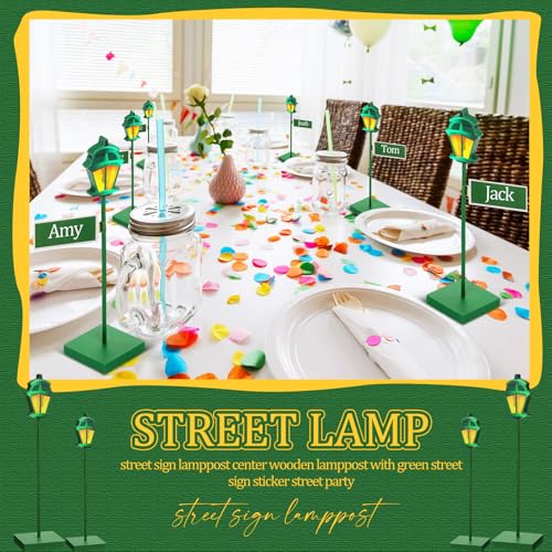 Colingmill 6 Pcs Wooden Street Sign Lamp Post Centerpiece with 24 Customizable Stickers for Party Decor
