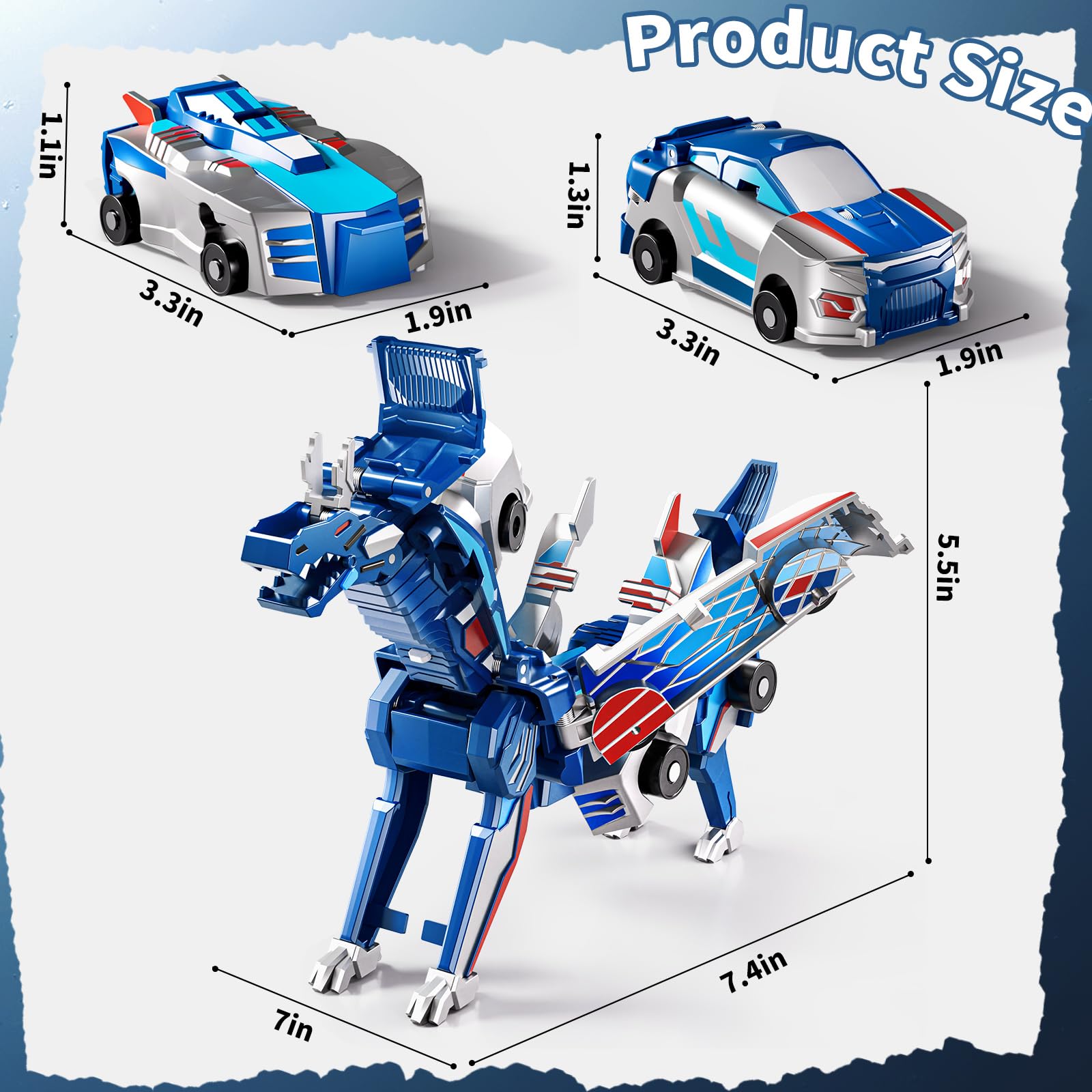 Collision Transforming Dinosaur Car Toy – 2-in-1 Magnetic Cars Transform into Dinosaur for Kids Ages 3-12 (Blue)