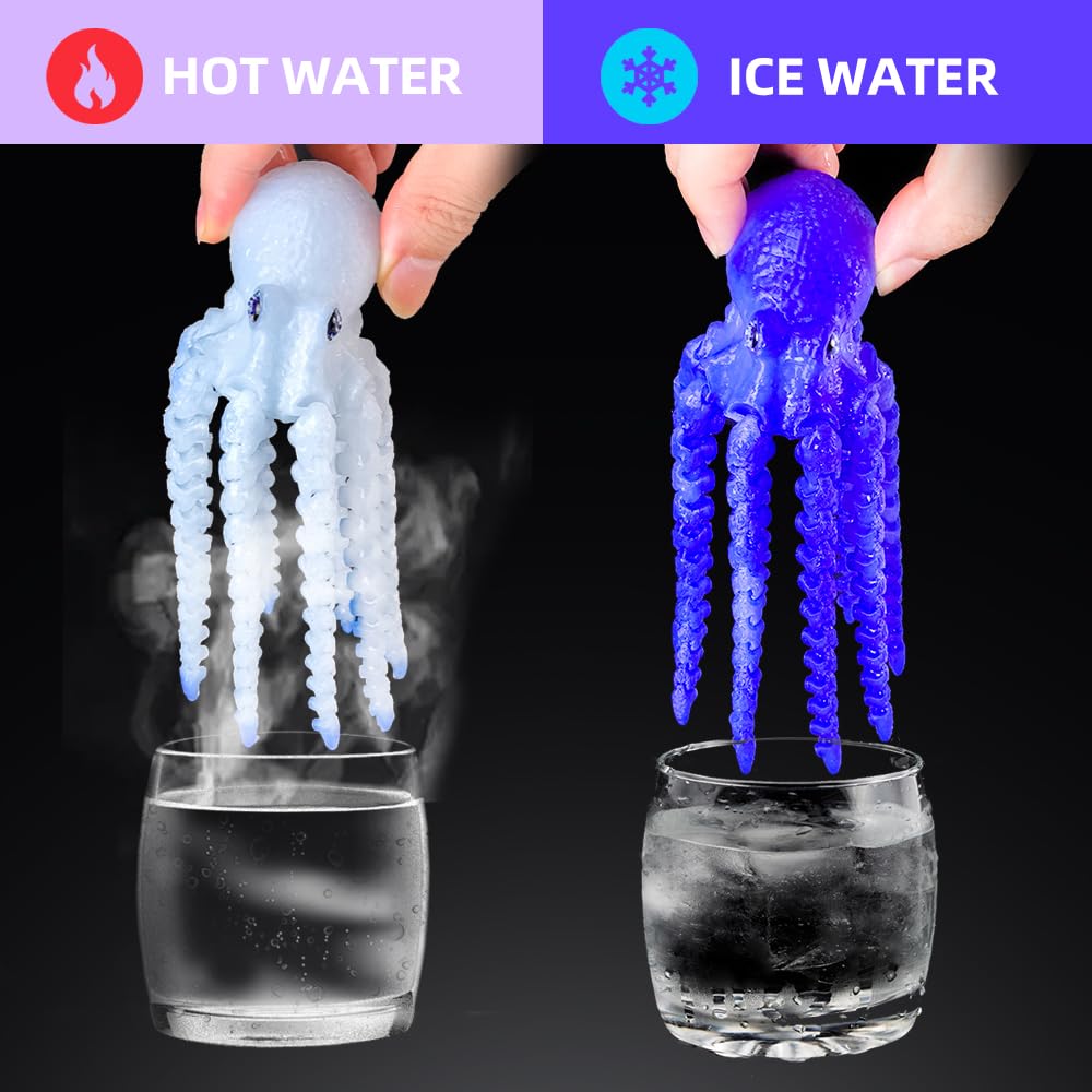 Color-Changing 3D Printed Octopus Fidget Toy – Blue to White, Temperature Sensitive, PLA Desk Decor