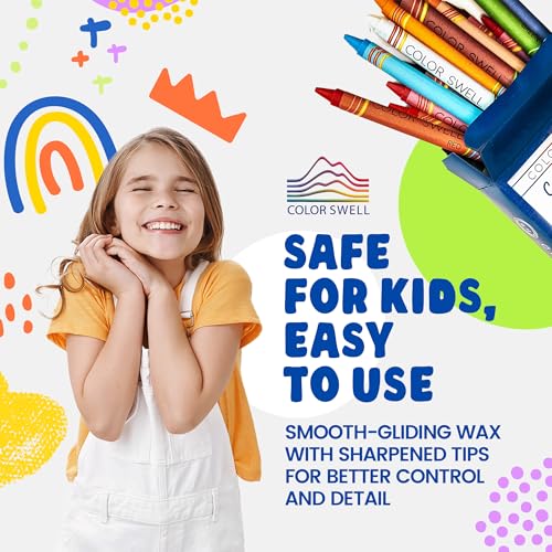 Color Swell Crayons Bulk 6-Pack of 24 Count – 144 Vibrant Non-Toxic Crayons for Kids, Teachers, and Party Favors