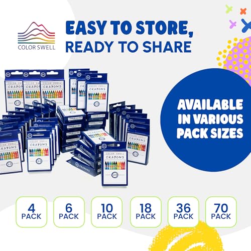 Color Swell Crayons Bulk 6-Pack of 24 Count – 144 Vibrant Non-Toxic Crayons for Kids, Teachers, and Party Favors
