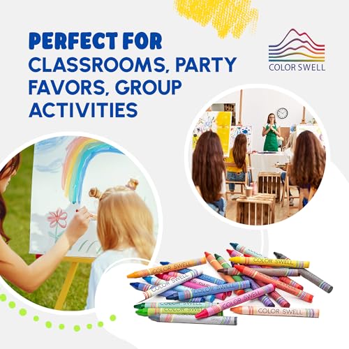 Color Swell Crayons Bulk 6-Pack of 24 Count – 144 Vibrant Non-Toxic Crayons for Kids, Teachers, and Party Favors