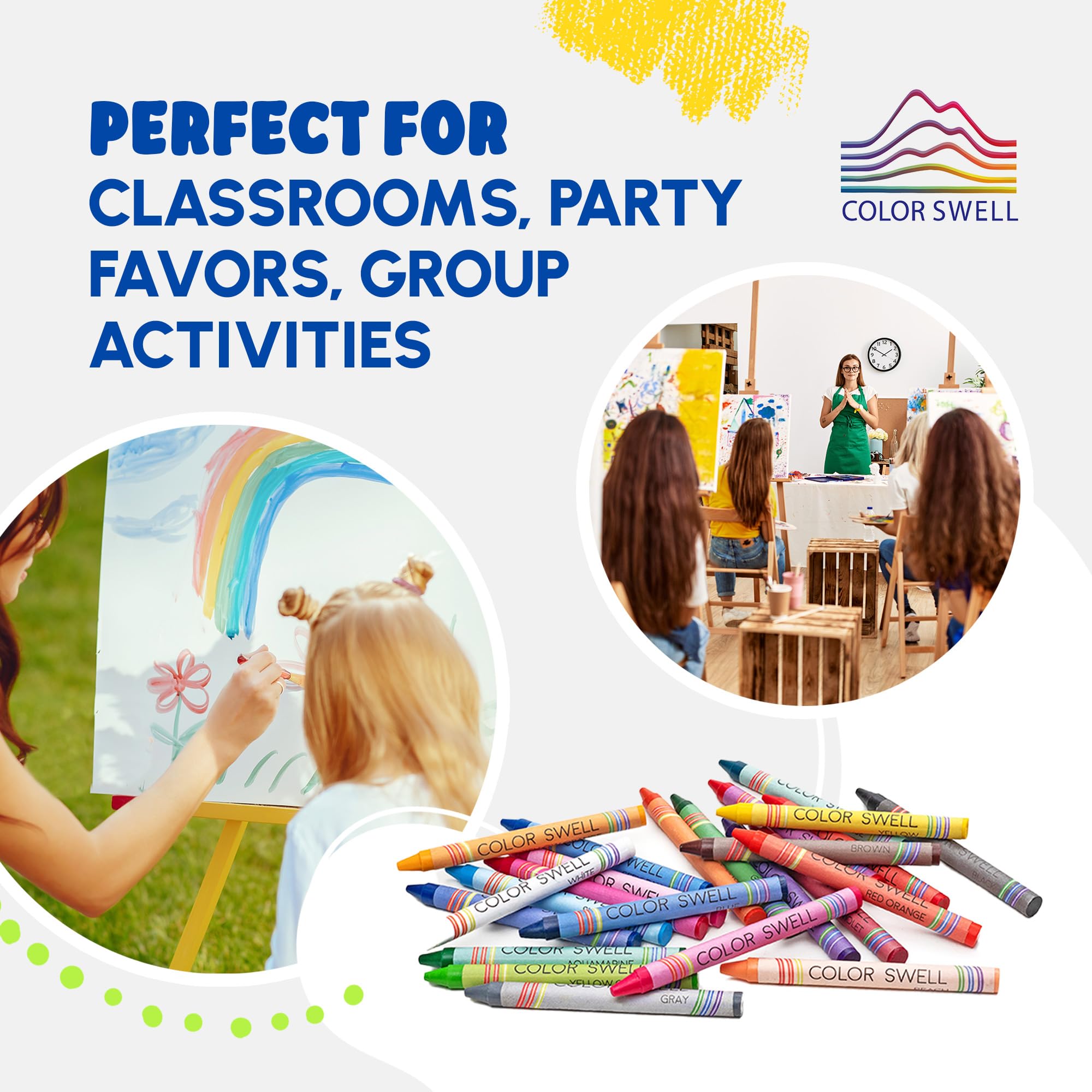 Color Swell Crayons Bulk 6-Pack of 24 Count – 144 Vibrant Non-Toxic Crayons for Kids, Teachers, and Party Favors