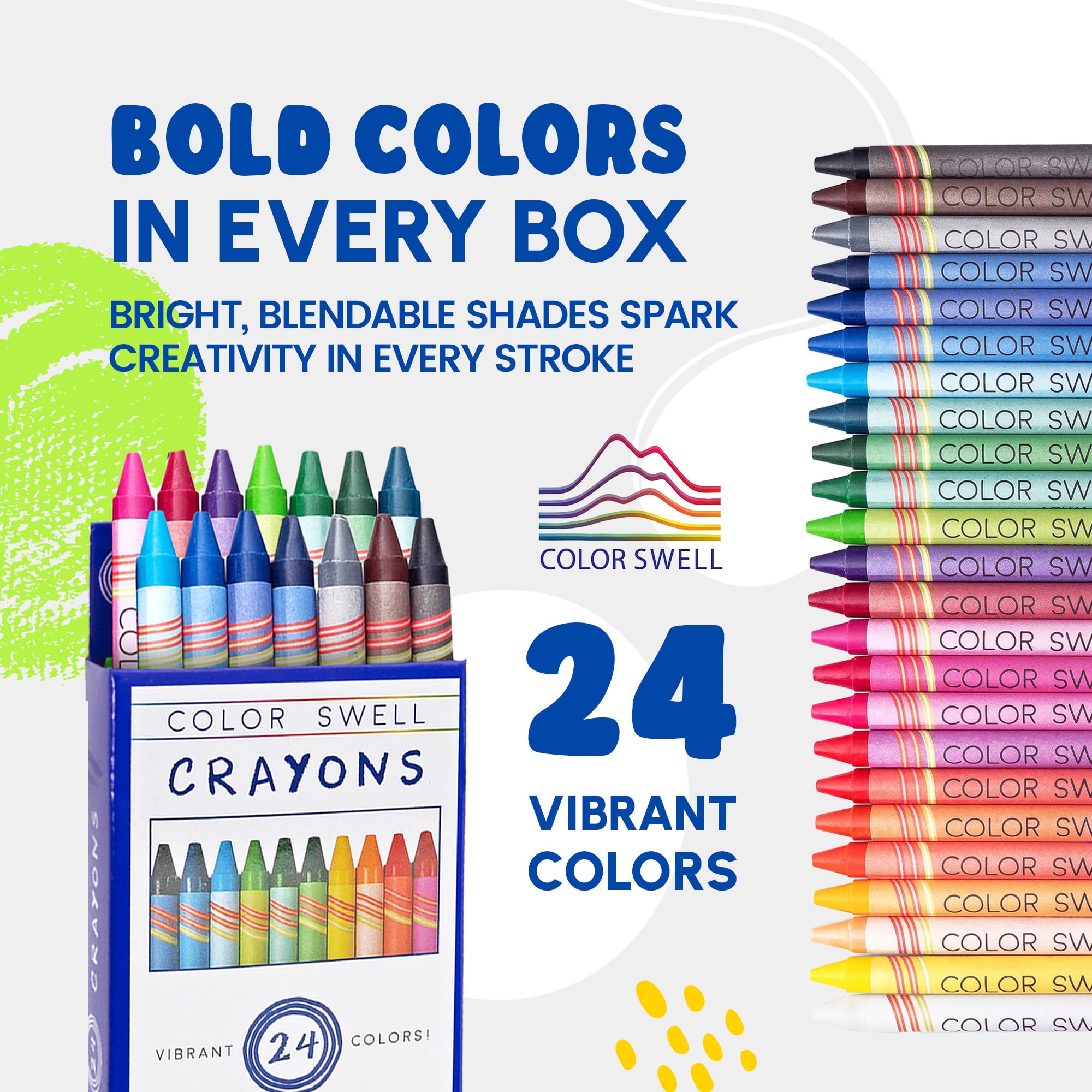 Color Swell Crayons Bulk 6-Pack of 24 Count – 144 Vibrant Non-Toxic Crayons for Kids, Teachers, and Party Favors