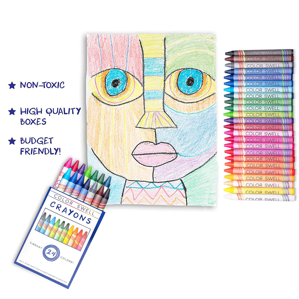 Color Swell Crayons Bulk 6-Pack of 24 Count – 144 Vibrant Non-Toxic Crayons for Kids, Teachers, and Party Favors