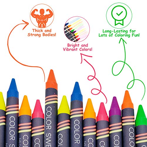 Color Swell Neon Crayons Bulk Pack – 6 Boxes of 8 Vibrant Colors, Teacher-Quality Crayons for Kids