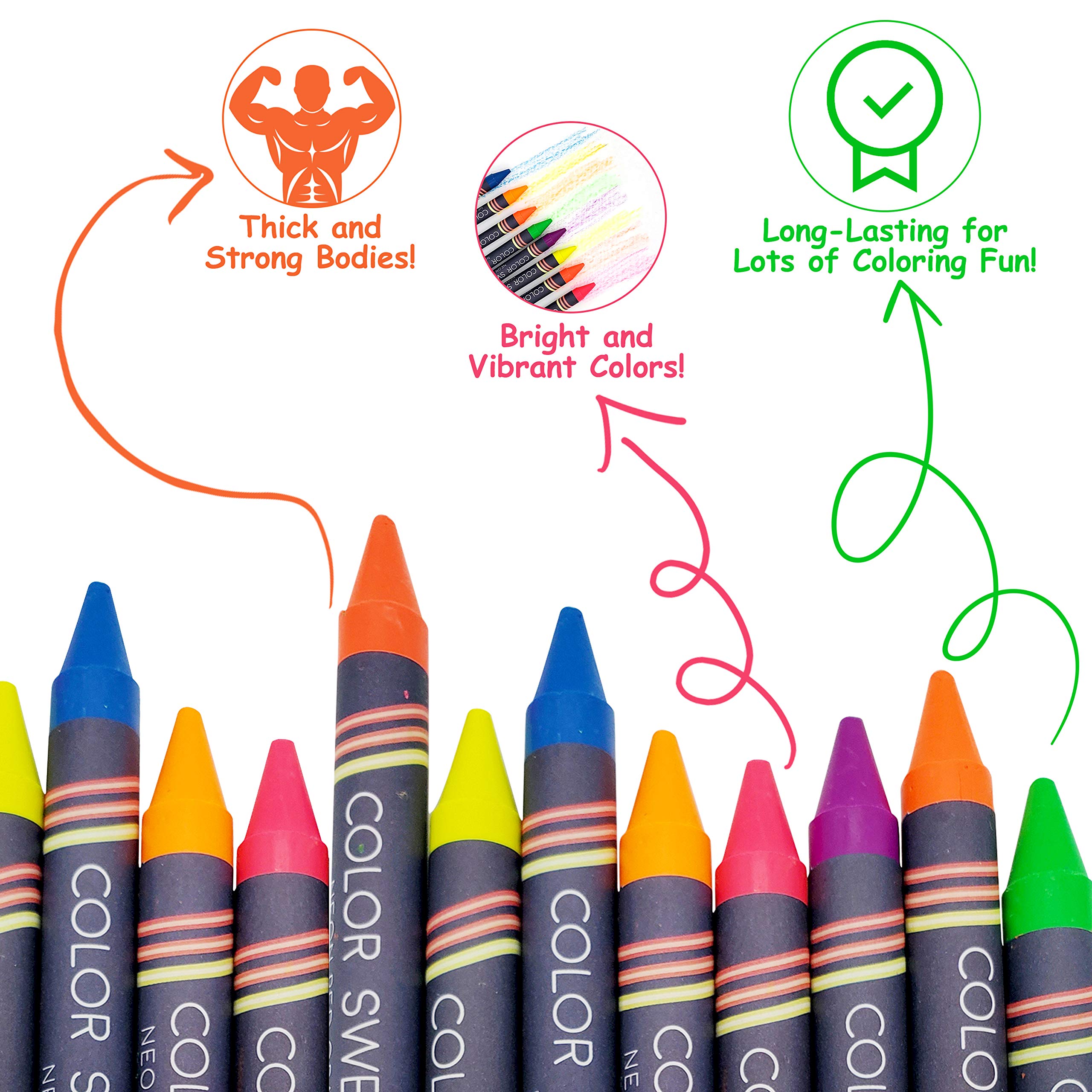 Color Swell Neon Crayons Bulk Pack – 6 Boxes of 8 Vibrant Colors, Teacher-Quality Crayons for Kids
