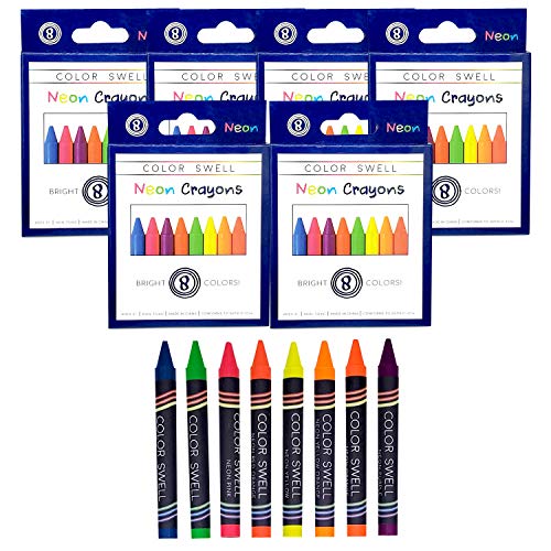 Color Swell Neon Crayons Bulk Pack – 6 Boxes of 8 Vibrant Colors, Teacher-Quality Crayons for Kids